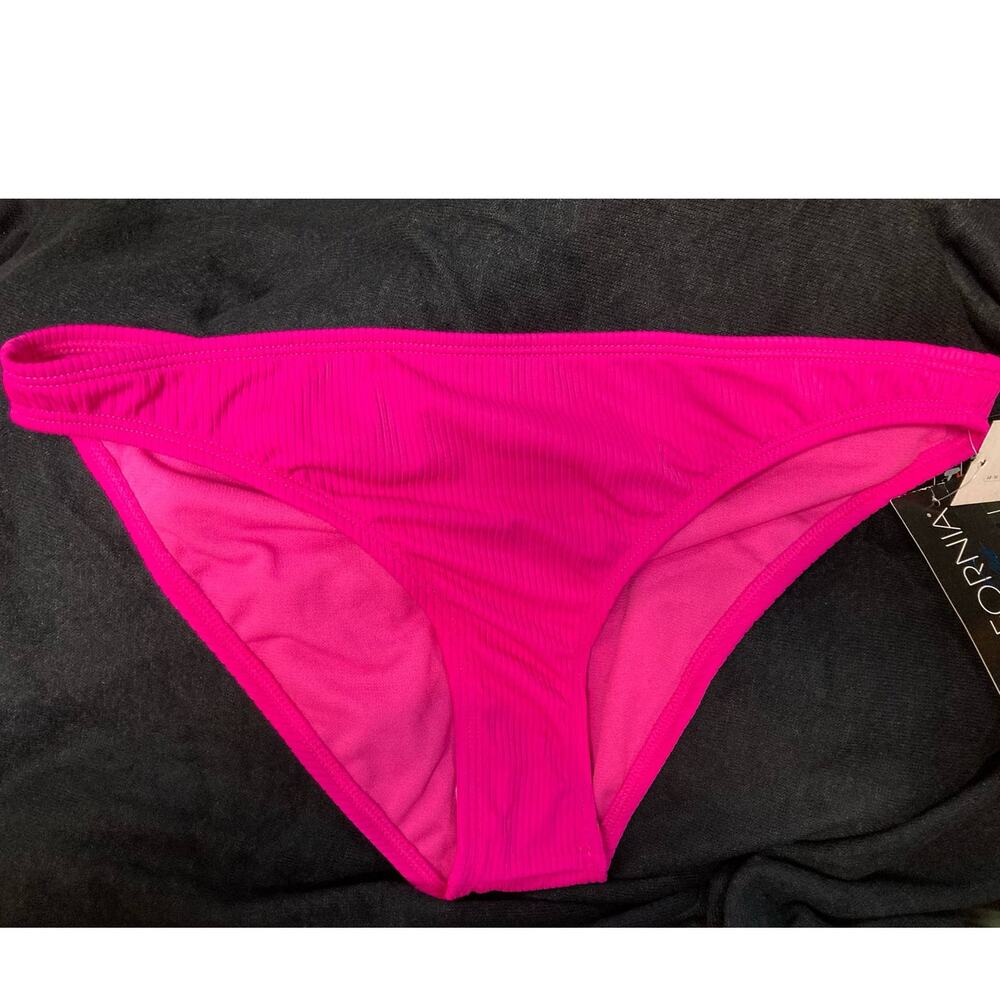 California Waves Junior Ribbed Ruched Back Bikini Bottom Medium Pink NWT